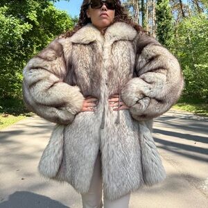 White Blue Fox Fur Coat. Size XL. Vintage Fox Fur. Real Rare Elegant Fox Fur.